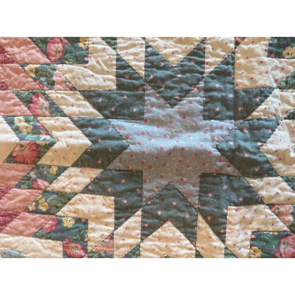 Crib size Heart Star Patchwork Quilt hand stitched